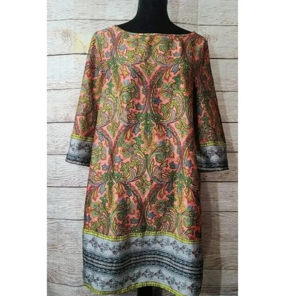 Loft Border Paisley Satin Tunic Shift Dress - Picture 1 of 6